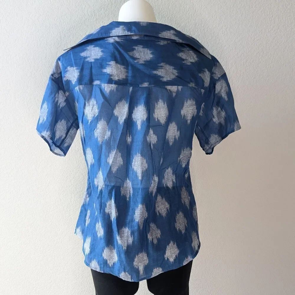 Theory Blue Patterned Off-Shoulder Blouse - Picture 7 of 8